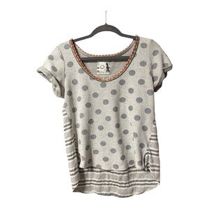 Anthropologie Akemi + Kin Polka Dot Striped Braided Trim Scoop Neck Gray Small